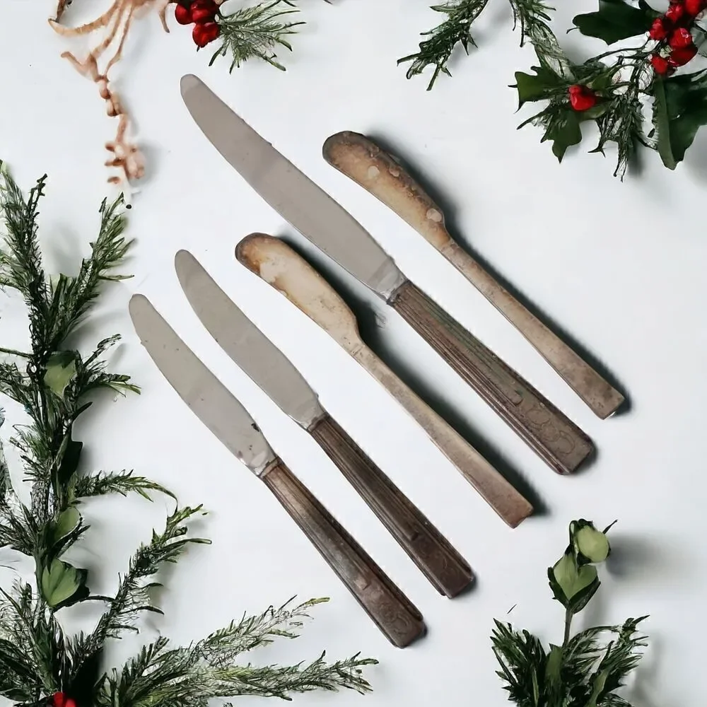 Vintage Sheraton Hotel Flatware Silver Plate‎ Logo Knives Knife Set Of 5 Mixed.